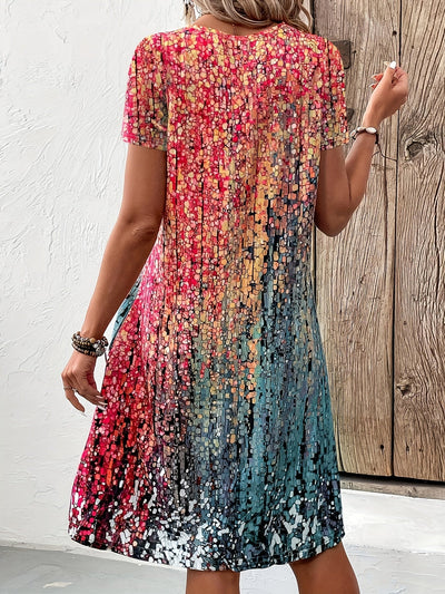 Women’s Gradient Mosaic Dress with Flowing Silhouette