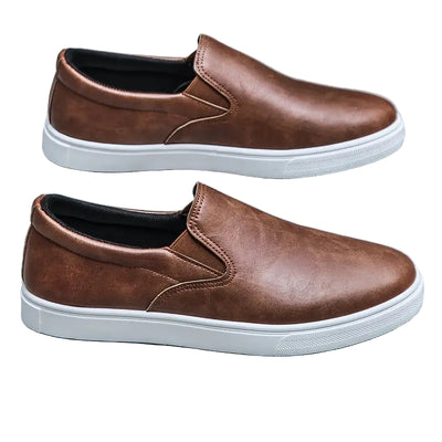 Men’s Brown Slip-On Loafers with Elastic Insets and Modern Style