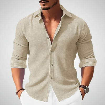 Men’s 3/4 Sleeve Shirt with Turn Down Collar and Button Front for Summer