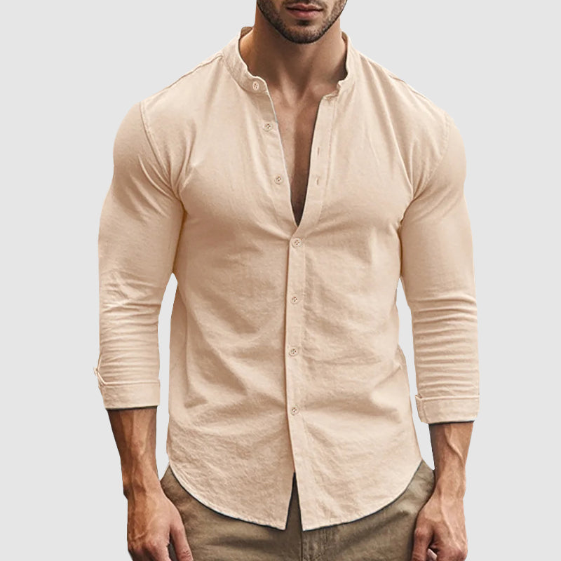 Men’s Long Sleeve Button Shirt with Surface for Warm Season Use
