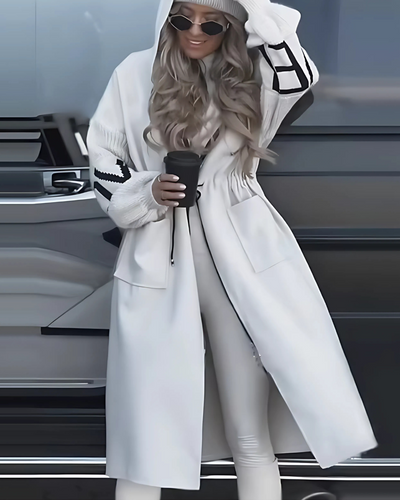 Auburn I White Drawstring Hooded Coat