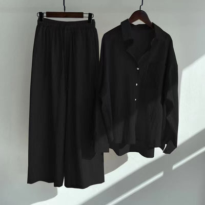 Nola - Cotton‑Linen Matching Set – Relaxed Shirt & High‑Waist Trousers