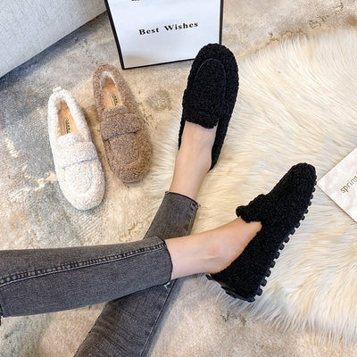 Women's Winter Slip-On Shearling Loafers with Faux Fur Lining