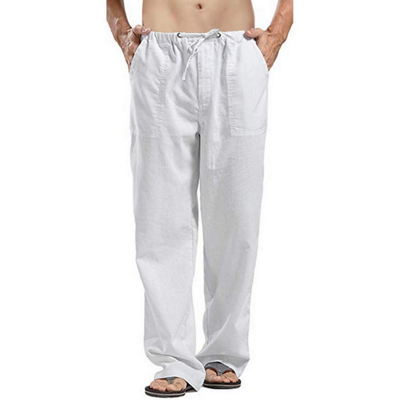 Men’s Loose Fit Long Pants with Elastic Waist and Pockets for Summer