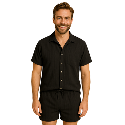 Men’s Short Sleeve Button Shirt and Shorts Set for Warm Season Use