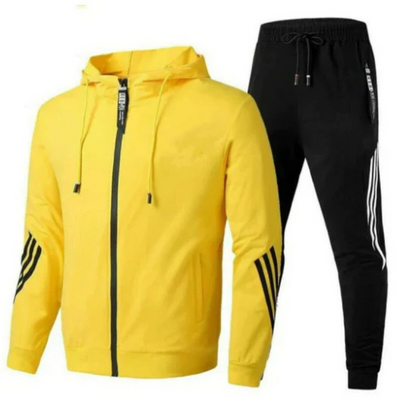 Men's Two-Piece Tracksuit Set with Zip Jacket and Elastic Waist Pants