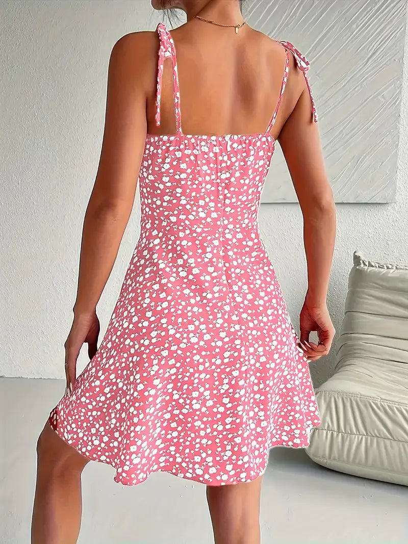 Women's Floral Print with Tie Straps Mini Dress