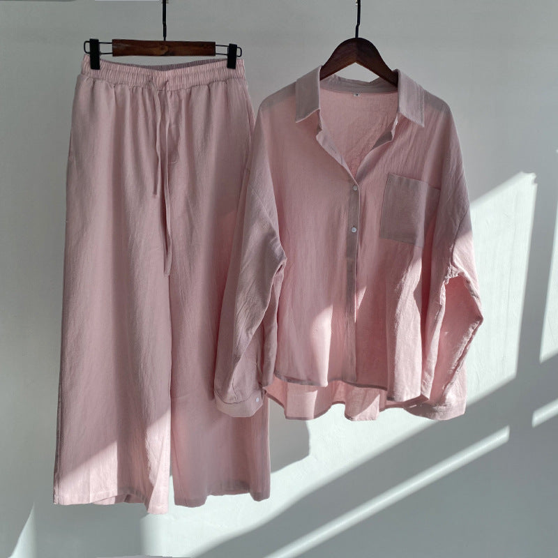 Nola - Cotton‑Linen Matching Set – Relaxed Shirt & High‑Waist Trousers