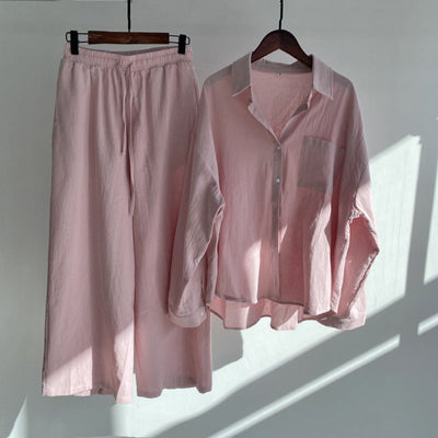Nola - Cotton‑Linen Matching Set – Relaxed Shirt & High‑Waist Trousers