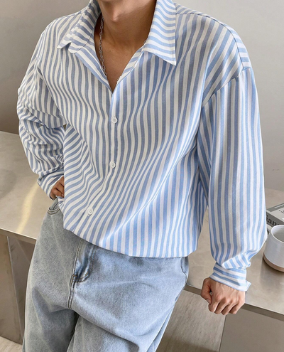 Men’s Striped Button Shirt With Open Collar