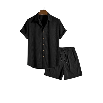 Men’s Short Sleeve Button Shirt and Shorts Set for Warm Season Use