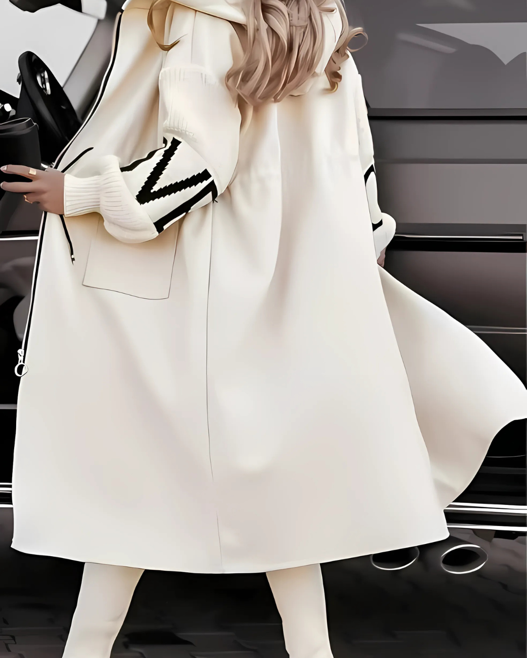 Solene I Cream Drawstring Hooded Coat