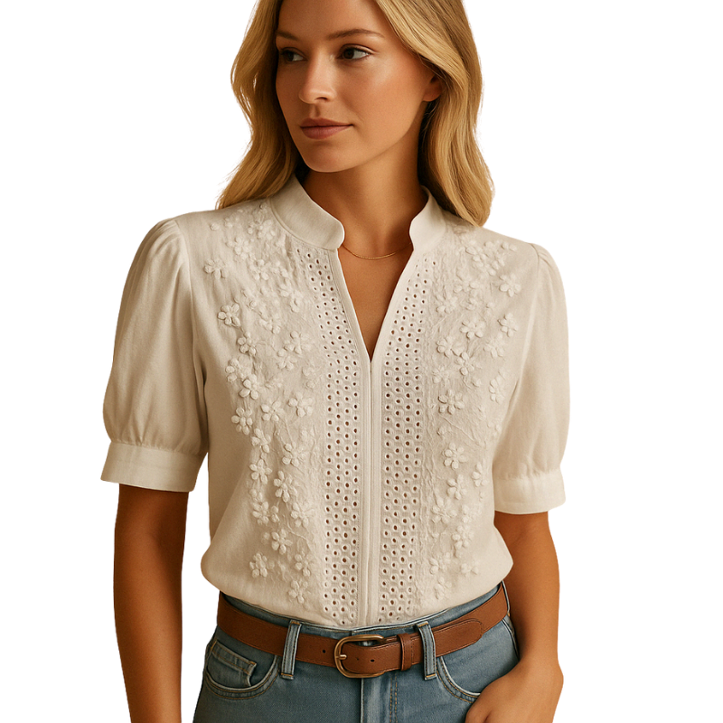 Women’s White Blouse with Collar for Work and Daily Use