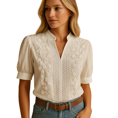 Women’s White Blouse with Collar for Work and Daily Use