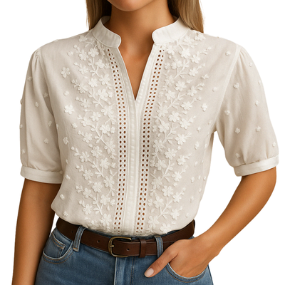 Women’s White Blouse with Collar for Work and Daily Use