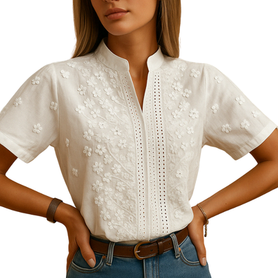 Women’s White Blouse with Collar for Work and Daily Use