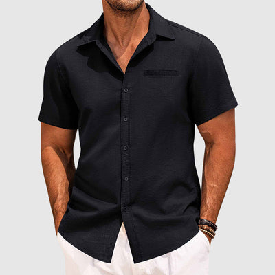 Men’s Short Sleeve Shirt with Collar and Button Front for Summer