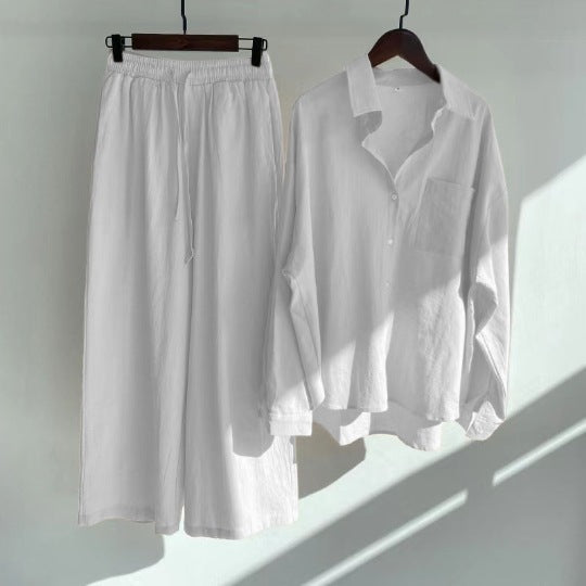 Nola - Cotton‑Linen Matching Set – Relaxed Shirt & High‑Waist Trousers