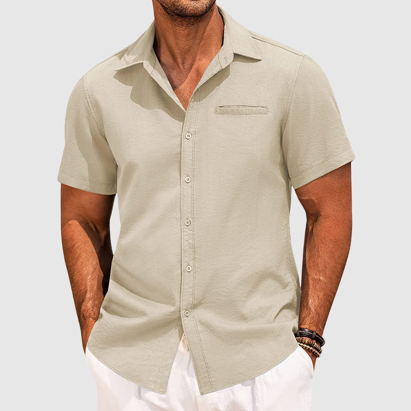 Men’s Short Sleeve Shirt with Collar and Button Front for Summer