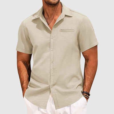 Men’s Short Sleeve Shirt with Collar and Button Front for Summer