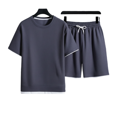 Men’s Two Piece Round Neck Shirt and Shorts Set for Daily Summer Use