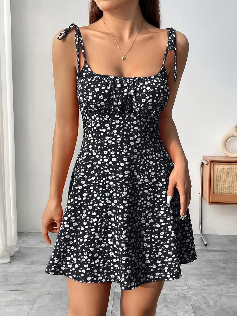 Women's Floral Print with Tie Straps Mini Dress