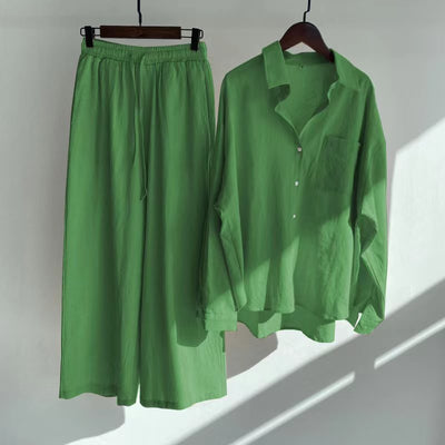 Nola - Cotton‑Linen Matching Set – Relaxed Shirt & High‑Waist Trousers