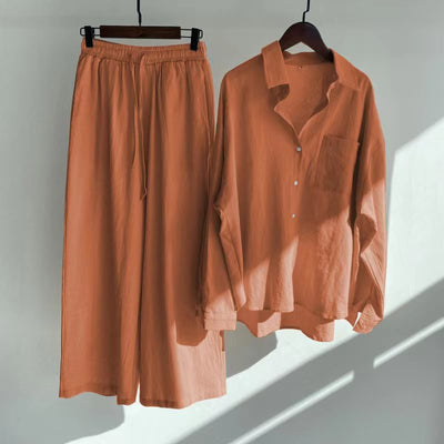 Nola - Cotton‑Linen Matching Set – Relaxed Shirt & High‑Waist Trousers