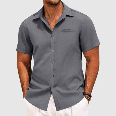 Men’s Short Sleeve Shirt with Collar and Button Front for Summer