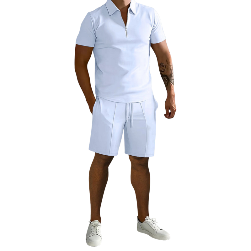 Men’s Two Piece Polo and Shorts Set for Daily Seasonal Use