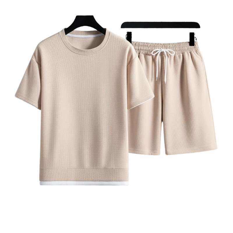 Men’s Two Piece Round Neck Shirt and Shorts Set for Daily Summer Use