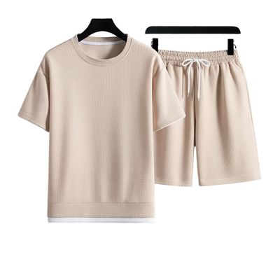 Men’s Two Piece Round Neck Shirt and Shorts Set for Daily Summer Use