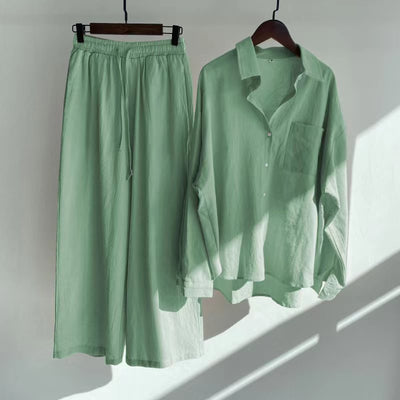 Nola - Cotton‑Linen Matching Set – Relaxed Shirt & High‑Waist Trousers