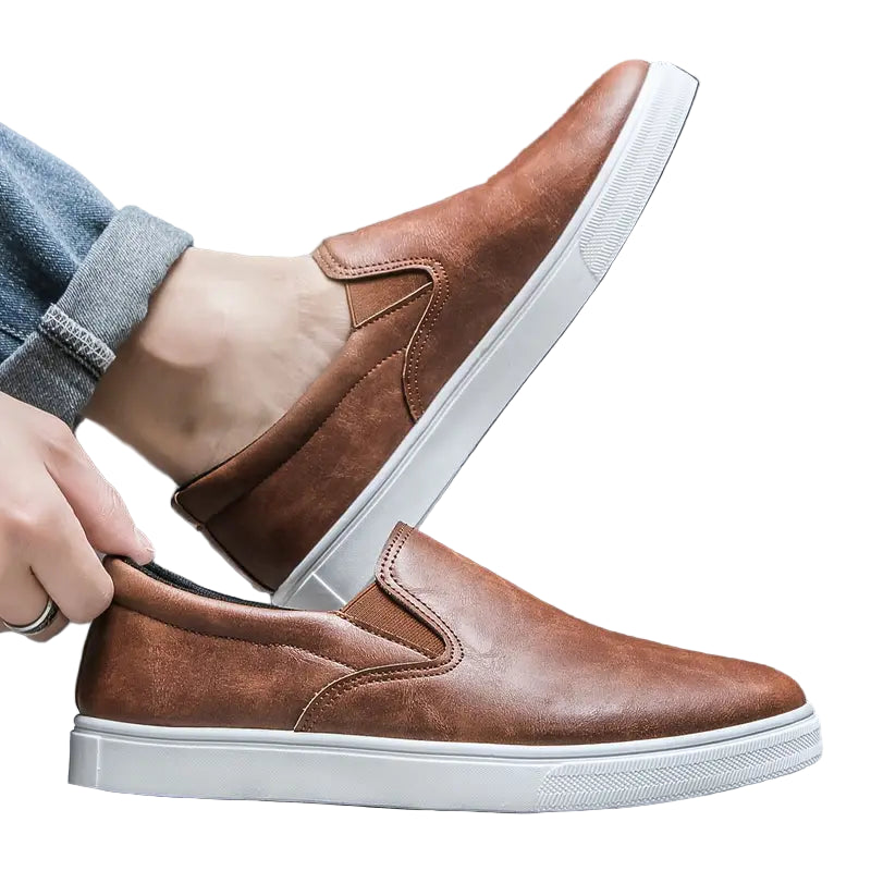 Men’s Brown Slip-On Loafers with Elastic Insets and Modern Style
