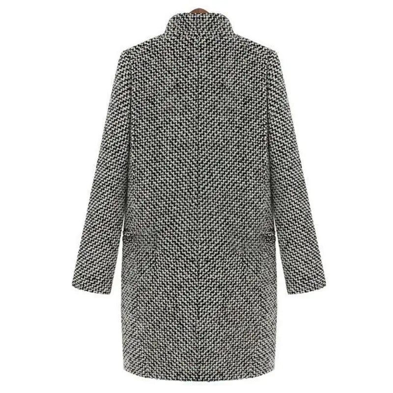 Women's Houndstooth Mid-Length Collared Button Coat
