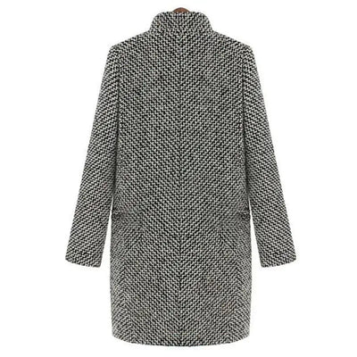 Women's Houndstooth Mid-Length Collared Button Coat