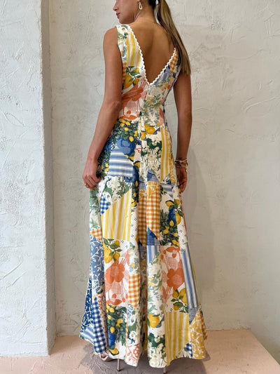 Women's Print Deep V-neck Maxi Dress