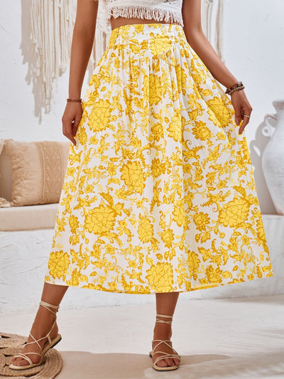 Women's High Waist Floral Print Midi Skirt