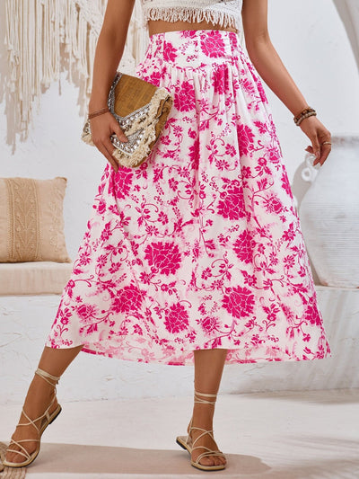 Women's High Waist Floral Print Midi Skirt