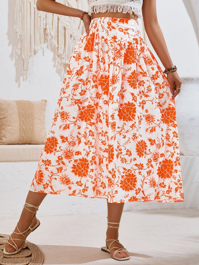 Women's High Waist Floral Print Midi Skirt