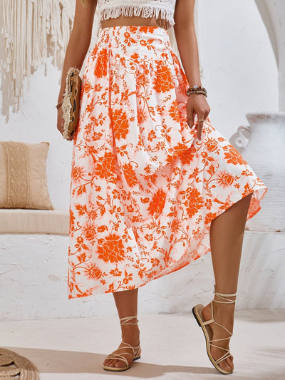 Women's High Waist Floral Print Midi Skirt