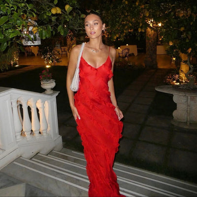 Charlotte - Red Ruffles Long Formal Dress