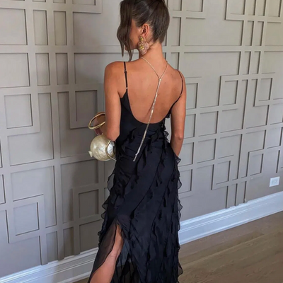 Charlotte - Red Ruffles Long Formal Dress