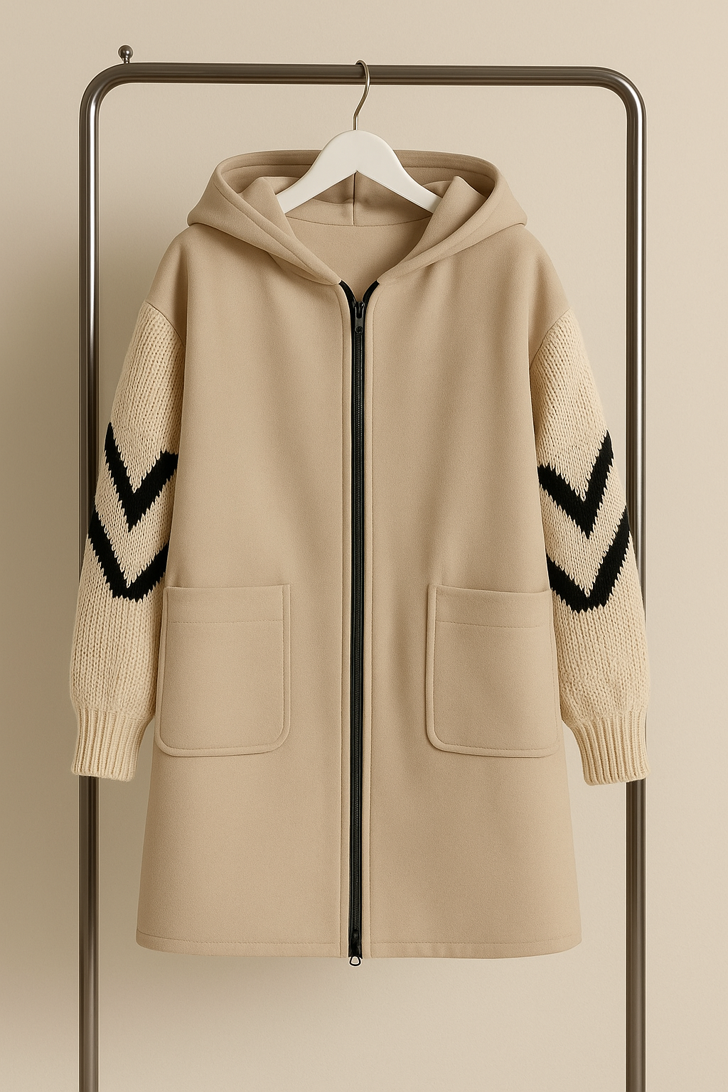 Solene I Cream Drawstring Hooded Coat