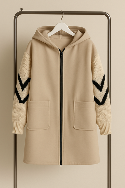 Solene I Cream Drawstring Hooded Coat