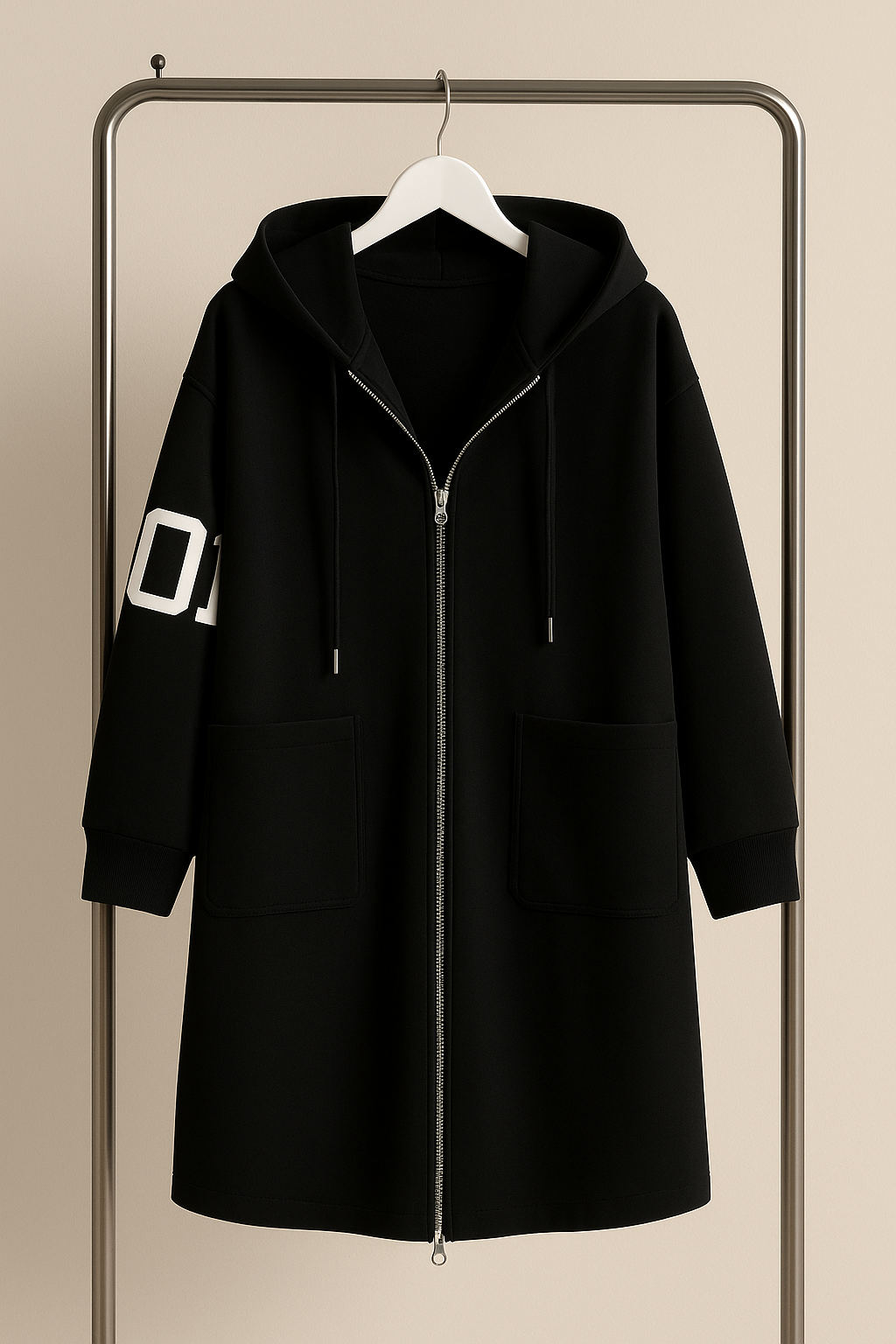 Kelly I Black Drawstring Hooded Coat