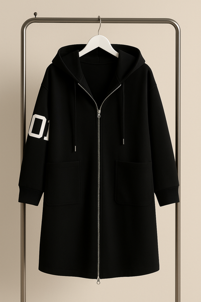 Kelly I Black Drawstring Hooded Coat