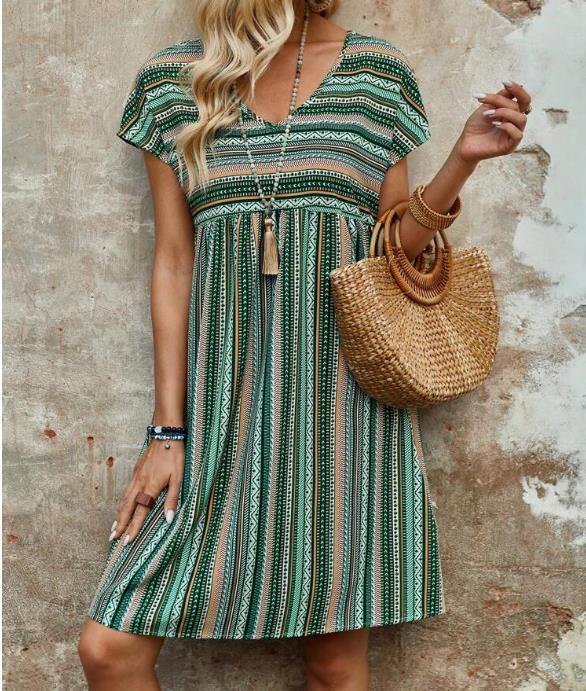 Christy - Chic & Flowy Striped Boho Mini Dress