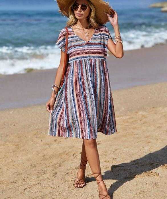 Christy - Chic & Flowy Striped Boho Mini Dress