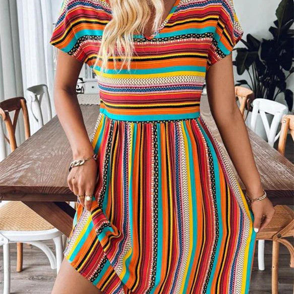 Christy - Chic & Flowy Striped Boho Mini Dress